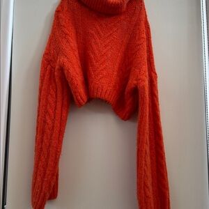 NWT Zara Orange Cropped Cable Knit Turtleneck Sweater